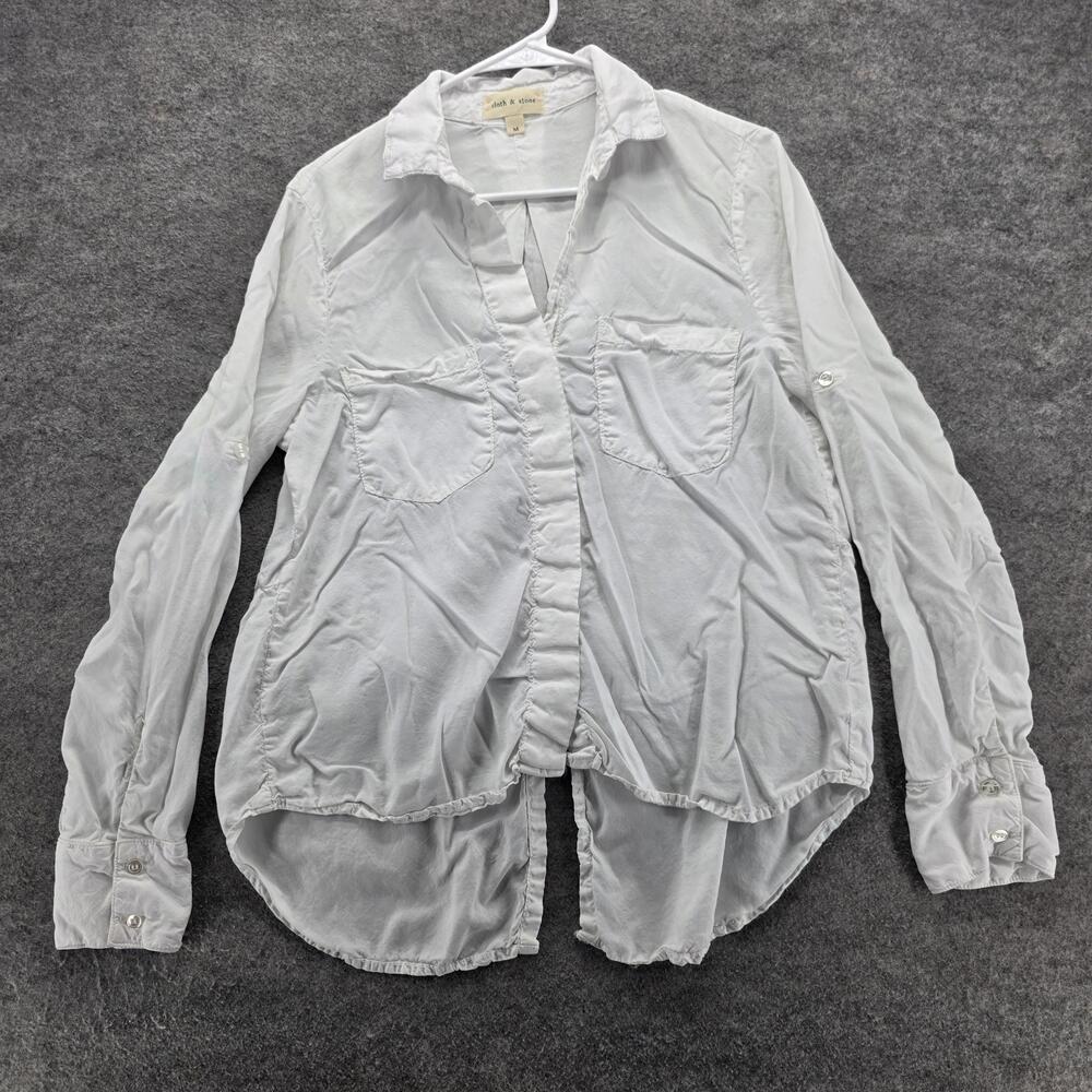 cloth & stone Shirt Womens Medium White Tencel Button Down Split Back Made USA